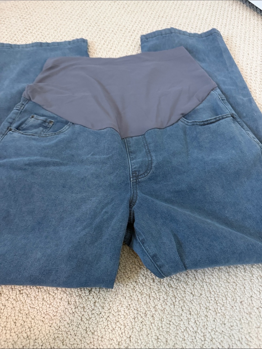 Blue Maternity Jeans with Grey Panel